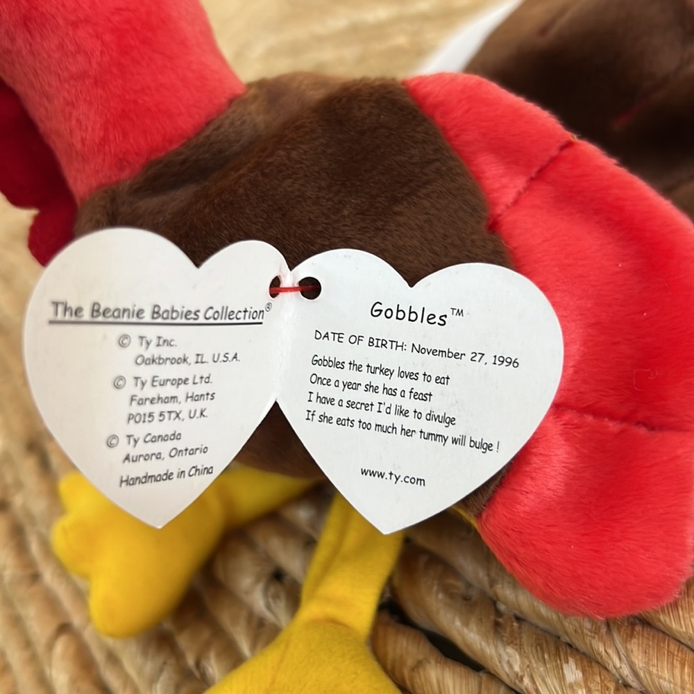 🦃 TY Beanie Baby "Original" GOBBLES the Turkey. Rare / Retired. Vintage. NWT. - Picture 4 of 8